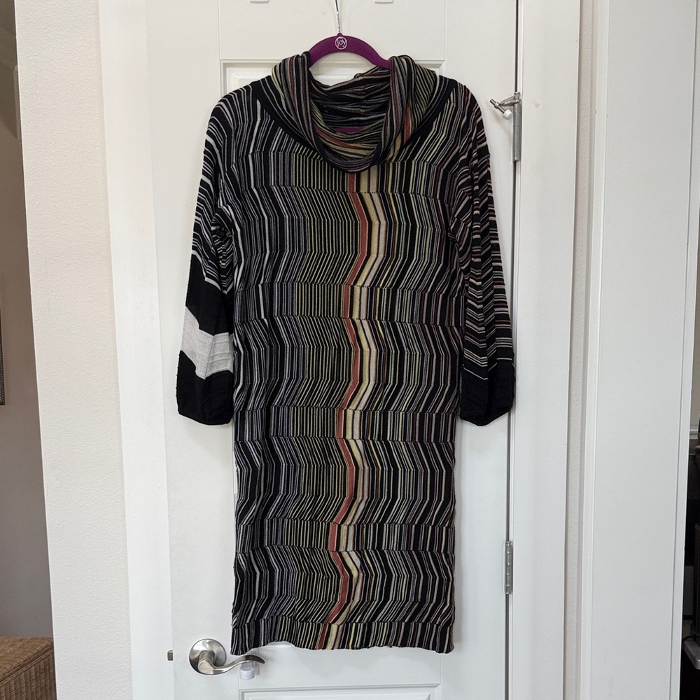 Missoni Black and Multicolor Striped Cowl Neck Sweater